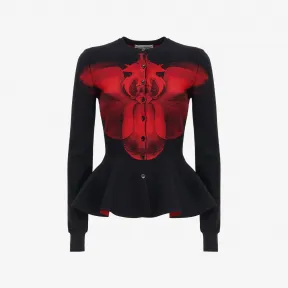 亚历山大麦昆/Alexander McQueen 女士Ethereal Orchid宽摆开衫黑色/红色 768832Q1A7J1023