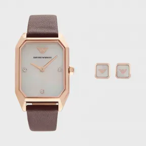 阿玛尼/Armani 复古摩登方盘石英腕表耳钉礼盒套装 AR80028_NLP