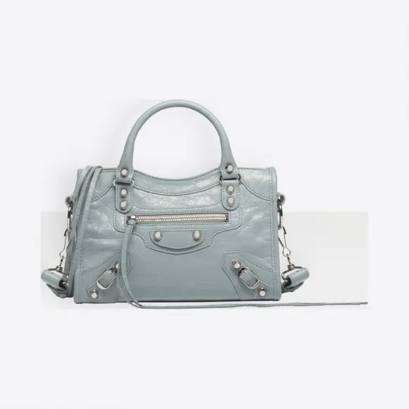 巴黎世家/Balenciaga ‎女士‎ ‎湖水蓝色 ‎ ‎Classic银色迷你都市包 ‎ | Balenciaga 300295-D94JN-4060
