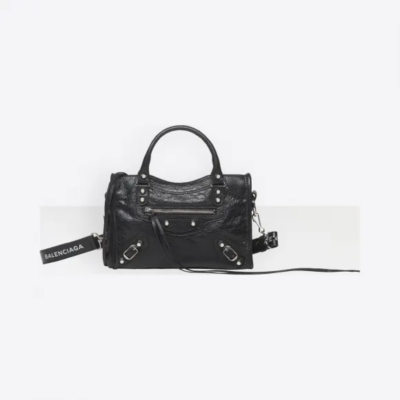 巴黎世家/Balenciaga 黑色 Classic Silver City迷你版 Logo Strap 45418966sl