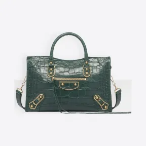 巴黎世家/Balenciaga ‎女士‎ ‎绿色 ‎ ‎鳄鱼皮效果Classic小号金属饰边都市包 ‎ | Balenciaga 432831-0R72G-3021