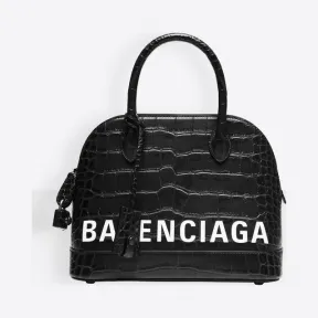 巴黎世家/Balenciaga Black / White 鳄鱼纹压花Ville小号手提包 45472595hr