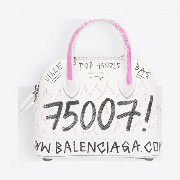 巴黎世家/Balenciaga 黑色 / 白色 / 粉色 Ville涂鸦超小号手提包 45472596bu