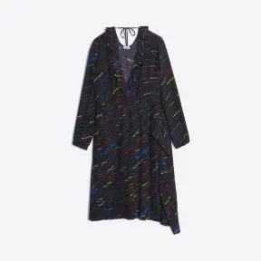 巴黎世家/Balenciaga ‎女士‎ ‎黑色 / 多彩色 ‎ ‎荷叶边连衣裙 ‎ | Balenciaga 556565-TDL55-2771