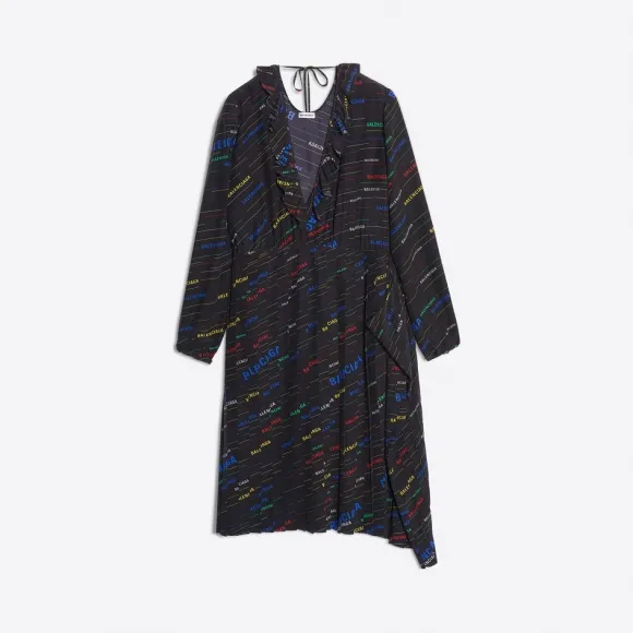 巴黎世家/Balenciaga ‎女士‎ ‎黑色 / 多彩色 ‎ ‎荷叶边连衣裙 ‎ | Balenciaga 556565-TDL55-2771