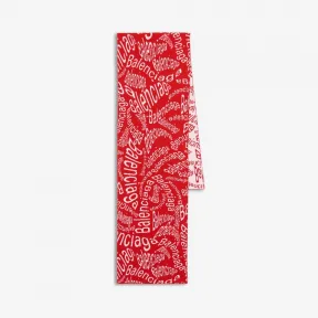 巴黎世家/Balenciaga 白色/红色 “波浪式”品牌标识围巾 46655452mc