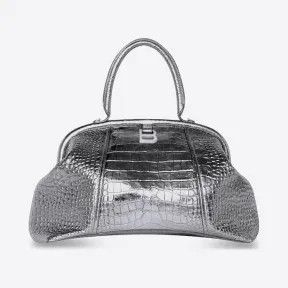 巴黎世家/Balenciaga 女款编辑器大号银色压纹金属鳄鱼皮包 6731172102K8103