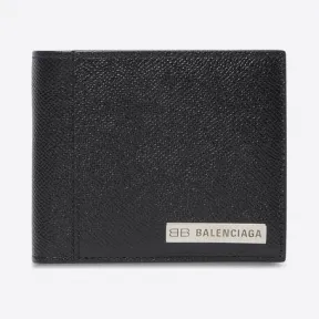巴黎世家/Balenciaga 男士黑色 Plate 方形折叠零钱包 6747622100B1000