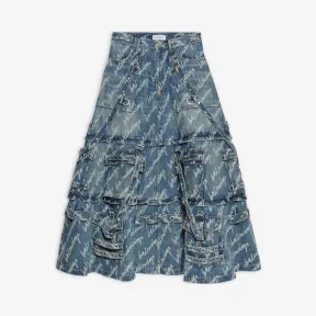 巴黎世家/Balenciaga 女式靛蓝色全幅徽标 Raver 长裙 681718TJW904200