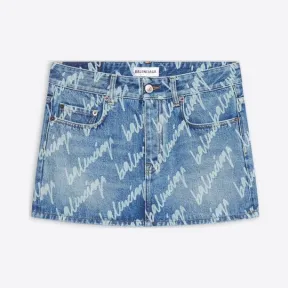 巴黎世家/Balenciaga 女式靛蓝色全幅徽标低腰迷你裙 681802TJW904200