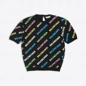 巴黎世家/Balenciaga 女士 满印标识CROP短袖针织衫 695449T32342771