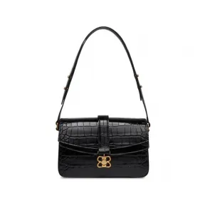 巴黎世家/Balenciaga Women's Lady Small Flap Bag Crocodile Embossed in Black 695541210AO1000