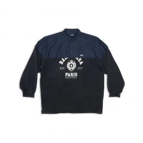 巴黎世家/Balenciaga Men's College 1917 Patched Polo Shirt in Black 698226TMV981000