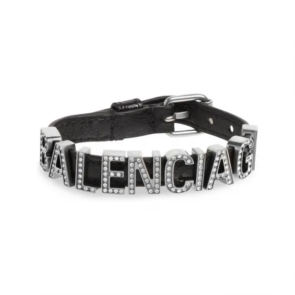巴黎世家/Balenciaga Women's Logo Letter Bracelet in Black 701519210BR1000
