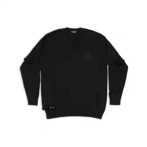 巴黎世家/Balenciaga Men's Destroyed Oversized V-neck in Black 702216T16421000