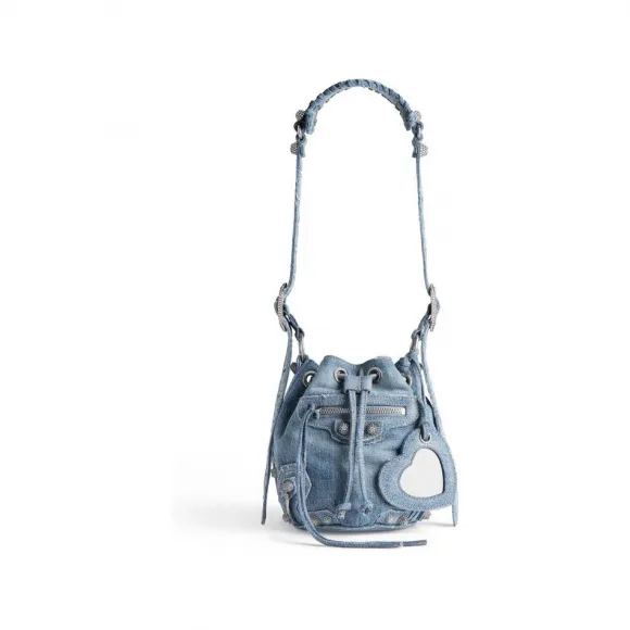 巴黎世家/Balenciaga Le Cagole Xs号牛仔布镶莱茵石水桶包 为 所有 在 蓝色 702431-2109U-4715