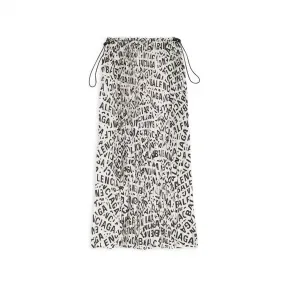 巴黎世家/Balenciaga Women's Logo Strips Pleated Drawstring Skirt in Grey 704365TML201240