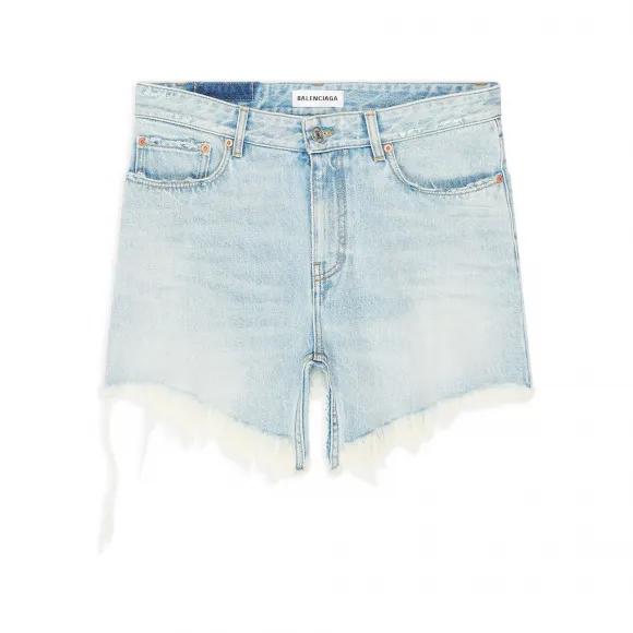巴黎世家/Balenciaga Women's Cut-up Mini Skirt in Light Blue 704541TDW144824
