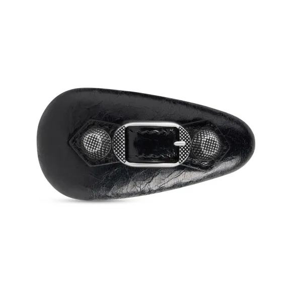 巴黎世家/Balenciaga Cagole黑色羊皮革、复古银色黄铜和铝质全耳式发夹 766908DT77A1086