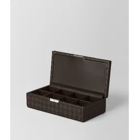 葆蝶家/Bottega Veneta 深咖啡色INTRECCIATO编织小羊皮袖扣盒 114632V00132006