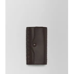 葆蝶家/Bottega Veneta 深咖啡色编织小羊皮钥匙包 284137V001N2006