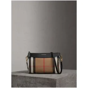 博百利/Burberry 女士 House 格纹拼皮革手拿包 (黑色) 39753761