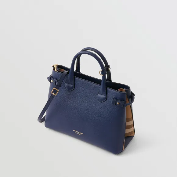 博百利/Burberry 女士 The Banner - 中号 House 格纹拼皮革班纳手袋 (墨蓝色) 40236961