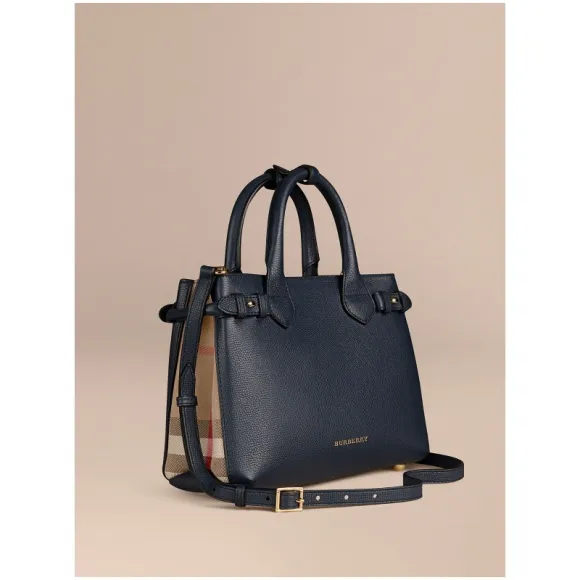 博百利/Burberry 女士 The Banner - 小号 House 格纹拼皮革班纳手袋 (墨蓝色) 40237031