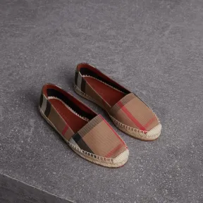 博百利/Burberry 女士 格纹棉麻混纺麻编鞋 (深棕色) 40540661