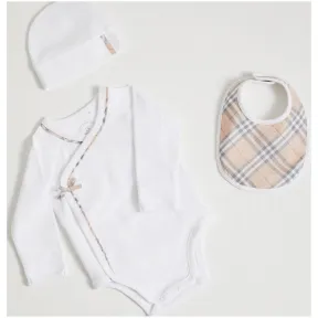 博百利/Burberry 儿童用品 格纹棉质三件套婴儿礼品套装 (白色) - 童装  40606691