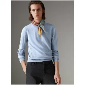 博百利/Burberry 男士 格纹装饰美利奴羊毛衫 (石蓝色) - 男士  40699791