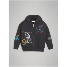 博百利/Burberry  冒险印花拉链连帽衫 (炭灰色)  40713021