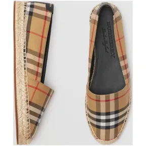 博百利/Burberry 女士 Vintage 格纹拼皮革麻编鞋 (古典黄色) 40737021