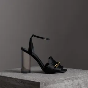 博百利/Burberry 女士 链环装饰塑质跟缎面凉鞋 (黑色) 40756641