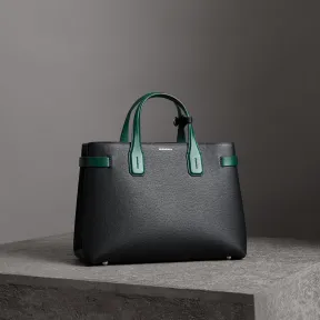 博百利/Burberry 女士 The Banner - 中号双色皮革班纳手袋 (黑色 / 海洋绿) 40759521