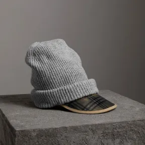 博百利/Burberry  1983 格纹羊毛混纺鸭舌毛线帽 (中调麻灰)  40787541