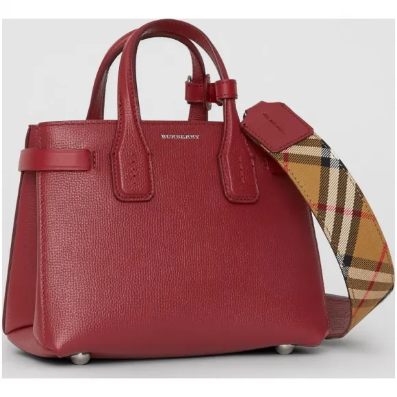 博百利/Burberry 女士 The Banner - 小号皮革拼 Vintage 格纹班纳手袋 (绯红) 40800741