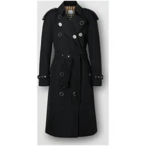 博百利/Burberry 女士 按扣装饰棉质嘎巴甸 Trench 风衣 (黑色) 45483371