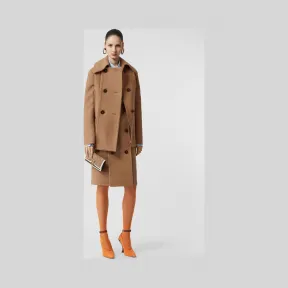 博百利/Burberry 女士 纽扣裁片装饰羊绒混纺 A 字半裙 (驼色) 45617091