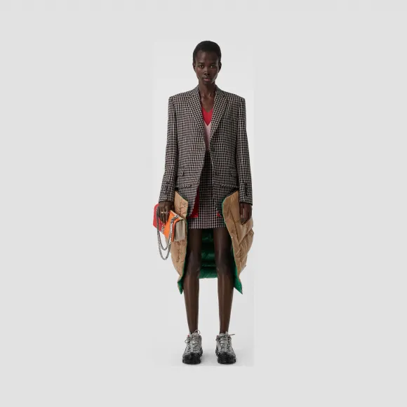 博百利/Burberry 女士 苏格兰格纹羊毛量裁外套（含可拆式背心） (波尔多酒红色) 45625711