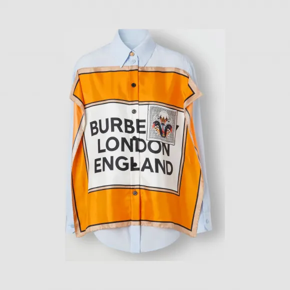 博百利/Burberry 蒙太奇印花丝质衬衫 (浅蓝色) - 女士  45642251