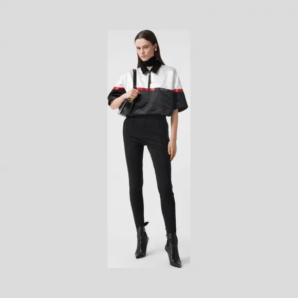 博百利/Burberry 女士 拼色丝缎宽松保龄球衬衫  45669331