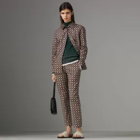 博百利/Burberry 女士 典藏砖式印花弹力棉质吸烟裤 (海军蓝) 80028551