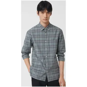 博百利/Burberry 男士 格纹棉质衬衫 (石蓝色) - 男士  80032831