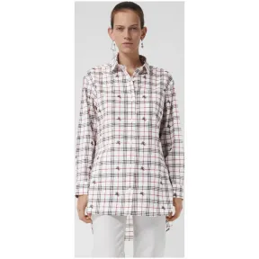 博百利/Burberry 女士 马术骑士图案格纹棉质衬衫 (自然白) 80040351