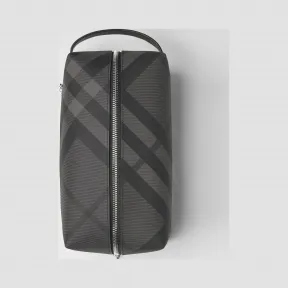 博百利/Burberry 男士 London 格纹拼皮革收纳袋 (炭灰色 / 黑色) 80060701