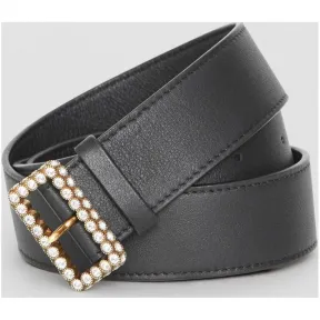 博百利/Burberry 女士 人造水晶搭扣皮带 (黑色) 80069361