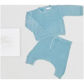 博百利/Burberry 儿童用品 对比针织棉质两件套婴儿礼品套装 (水鸭蓝) - 童装  80078721