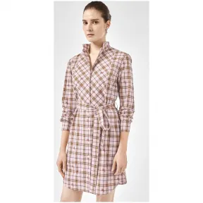 博百利/Burberry 女士 马术骑士格纹棉质系腰衬衫式连衣裙 (雪花石粉红) 80081401