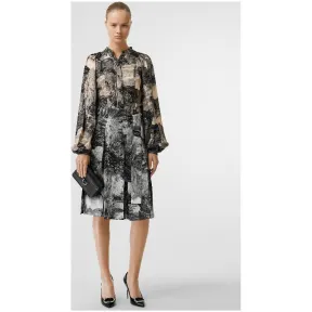 博百利/Burberry 女士 梦景印花褶饰丝质系腰半裙 (黑色) 80081881